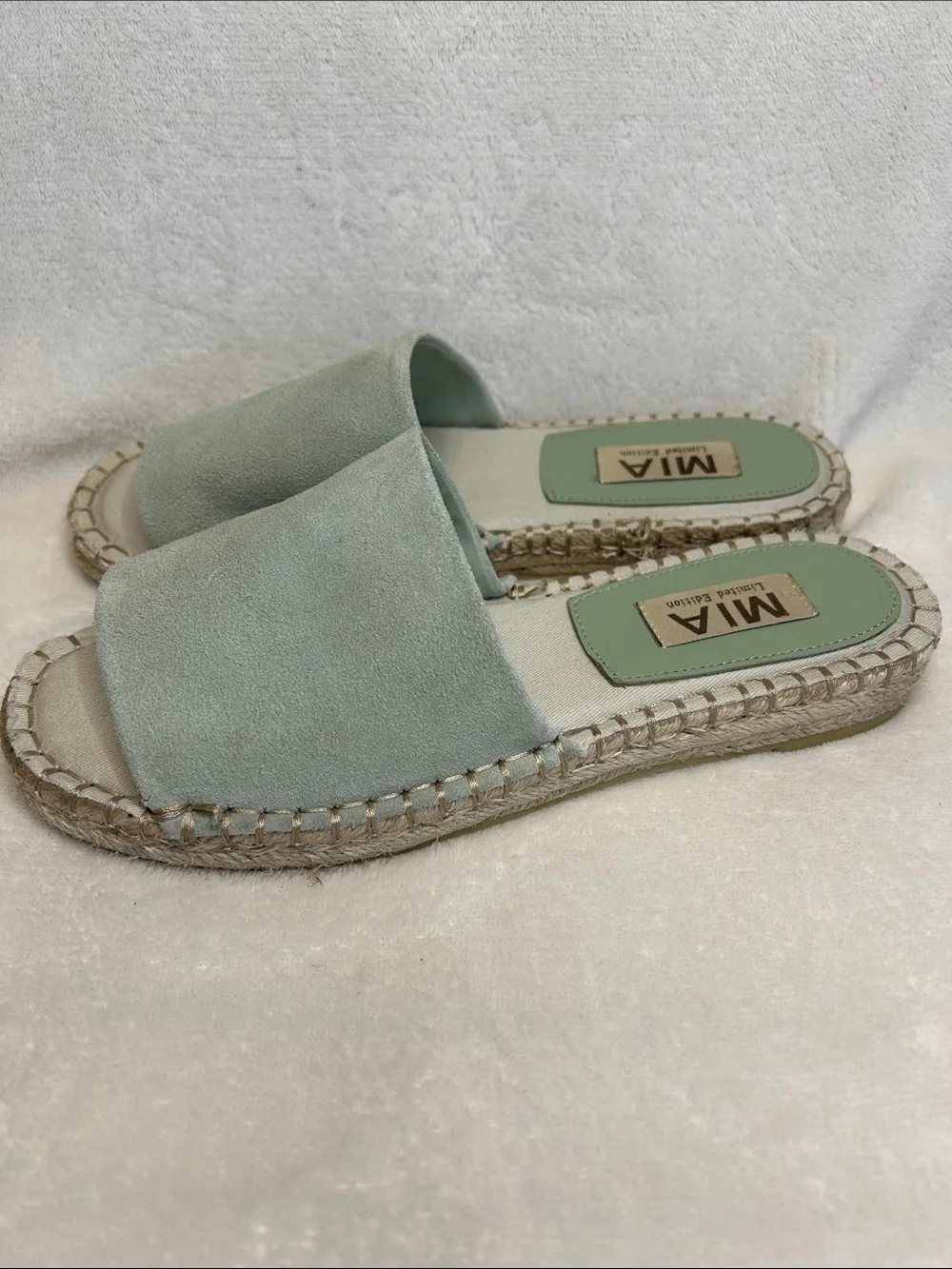 Mia Novelli Suede Leather Espadrille Jute Slides Sandals Sage Green Women 8